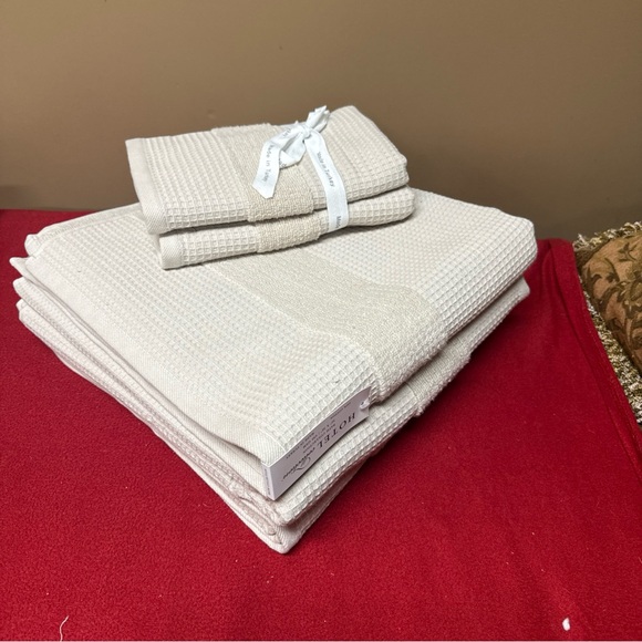 Hotel Collection Waffle Weave Turkish COTTON 3 Bath 2 Hand Towels Pumice Color - Picture 2 of 5